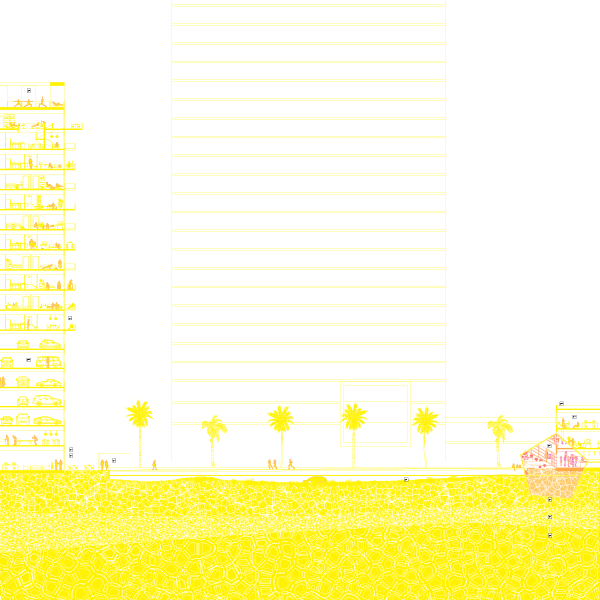 Layer Yellow, representing current sea level: 0’ in Edgewater, Miami