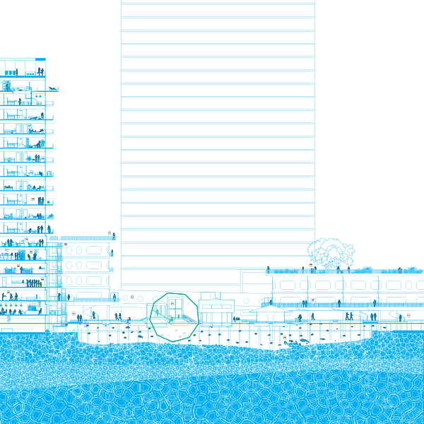 Layer Cyan, representing current sea level: 10’ in Edgewater, Miami
