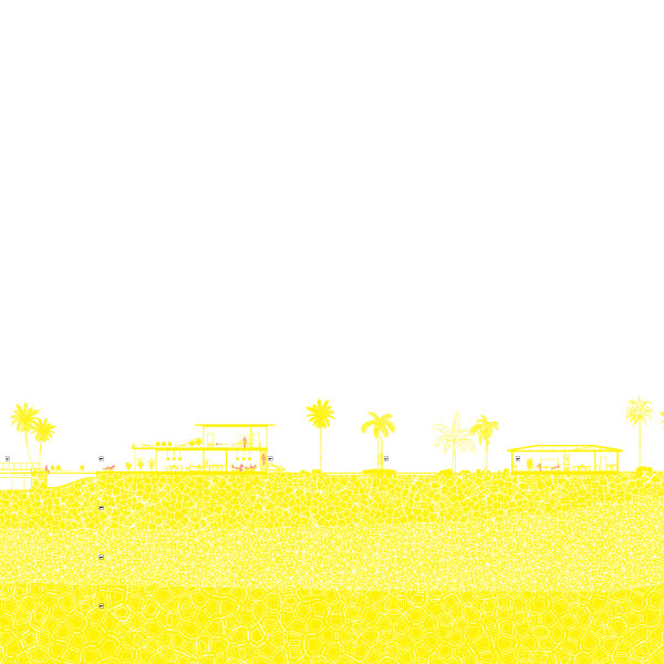 Layer Yellow, representing current sea level: 0’ in Edgewater, Miami