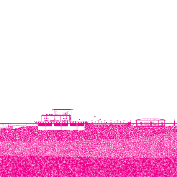 Layer Magenta, representing rising sea level: 5’ in Edgewater, Miami