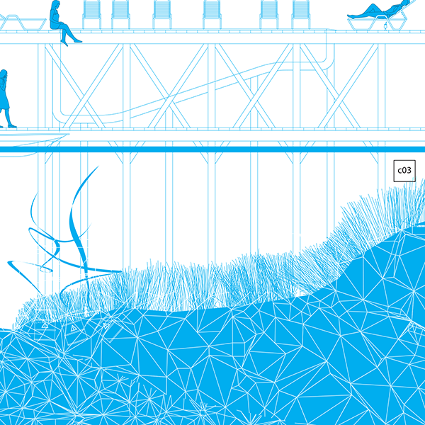 Example of the separated layer, Cyan, representing rising sea level: 10'