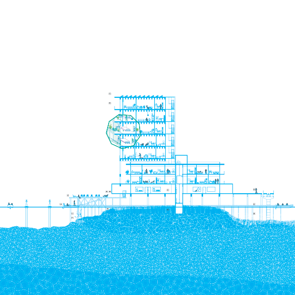 Layer Cyan, representing current sea level: 10’ in Edgewater, Miami